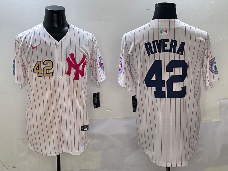 Men New York Yankees #42 Rivera White Stripe Jointly Name Nike 2025 MLB Jersey style 2->new york yankees->MLB Jersey